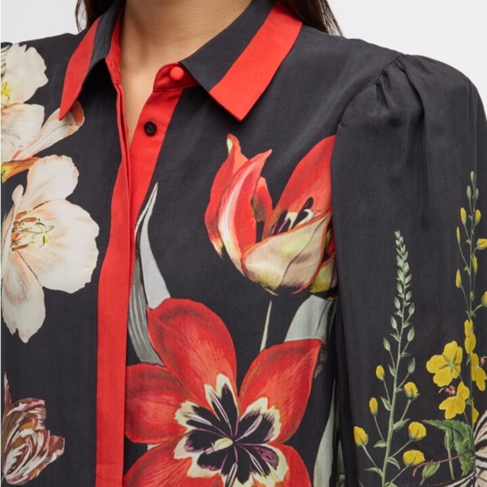 Alice + Olivia Essential Floral Bertha Blouson-Sleeve Mini Shirtdress - Picture 3 of 9
